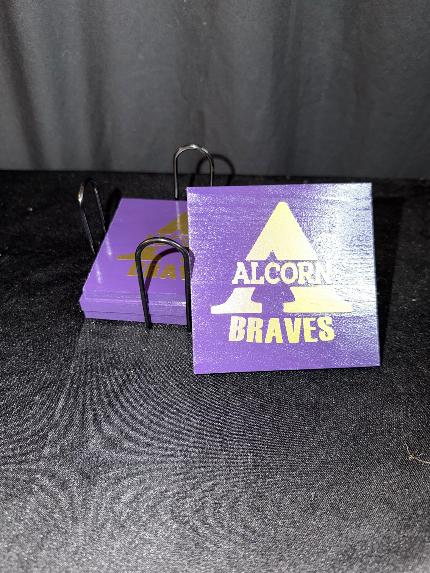 💜✨ The Alcorn Braves Spirit Coaster Set — Square Edition (Set of 4)