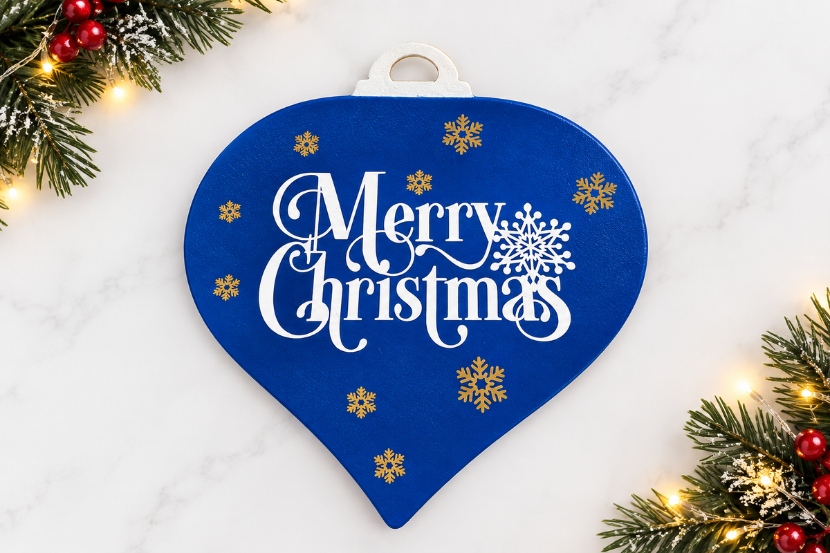 Merry Christmas Blue & Gold Ornament Door Hanger