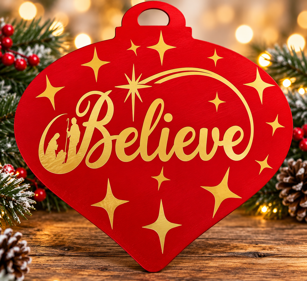 Believe Nativity Christmas Ornament Door Hanger
