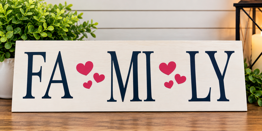 Family & Hearts – Handmade Wooden Home Sign
