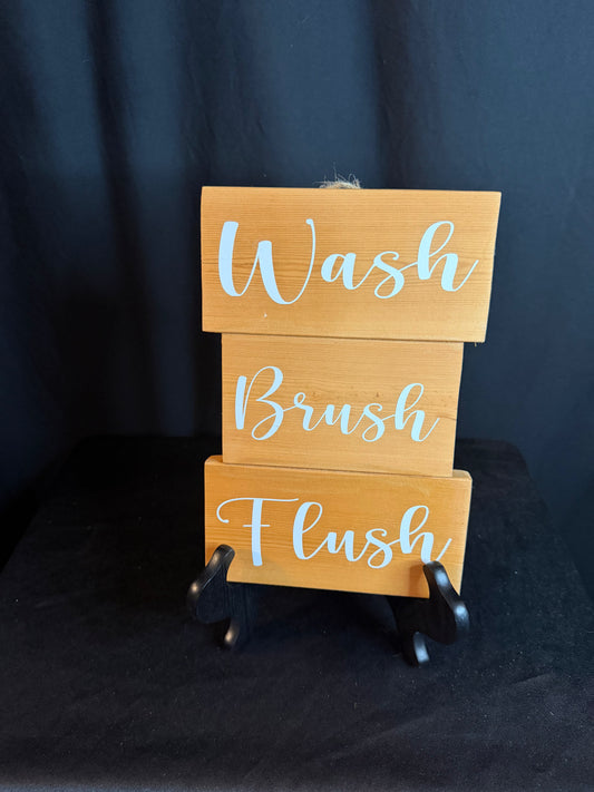 🚿🧼 The Wash • Brush • Flush Stacked Bathroom Sign