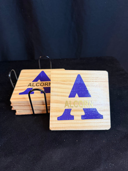 💜🌾 The Alcorn Heritage Coaster Set — Square Edition (Set of 4)
