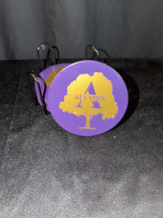 💜🌳✨ The Alcorn “Made Beneath the Shade” Coaster Set (Set of 4)