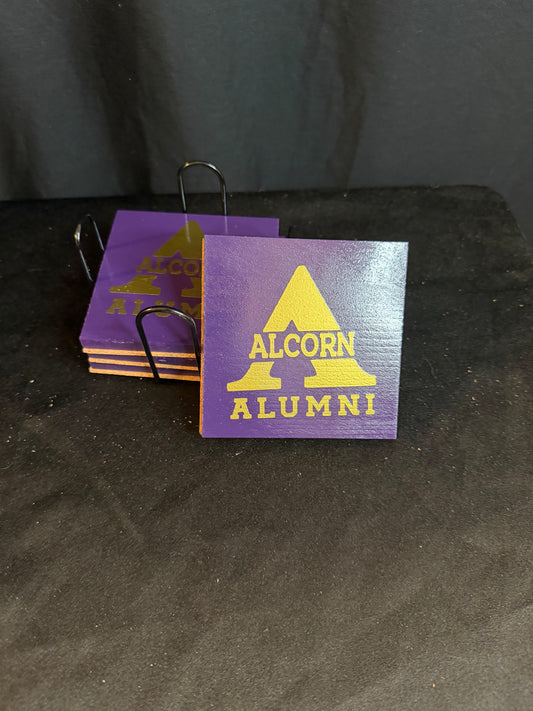 💜✨ The Alcorn Alumni Legacy Coaster Set — Square Edition (Set of 4)