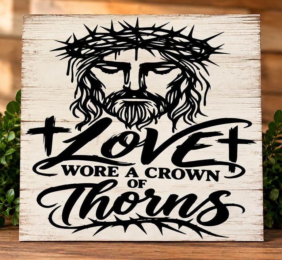 Love Wore a Crown of Thorns – Handmade Christian Wall Sign