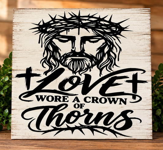Love Wore a Crown of Thorns – Handmade Christian Wall Sign