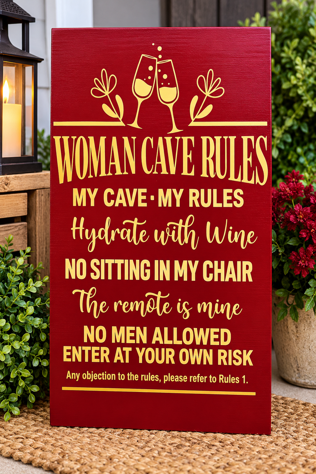 Woman Cave Rules – Handmade Statement Sign