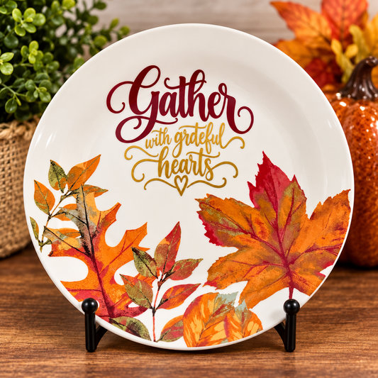 Gather with Grateful Hearts – Handmade Fall Decorative Plate