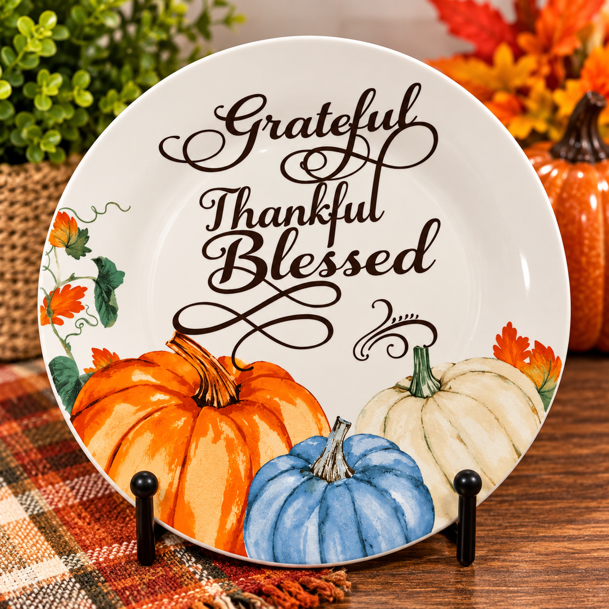 Grateful, Thankful & Blessed – Handmade Fall Decorative Plate